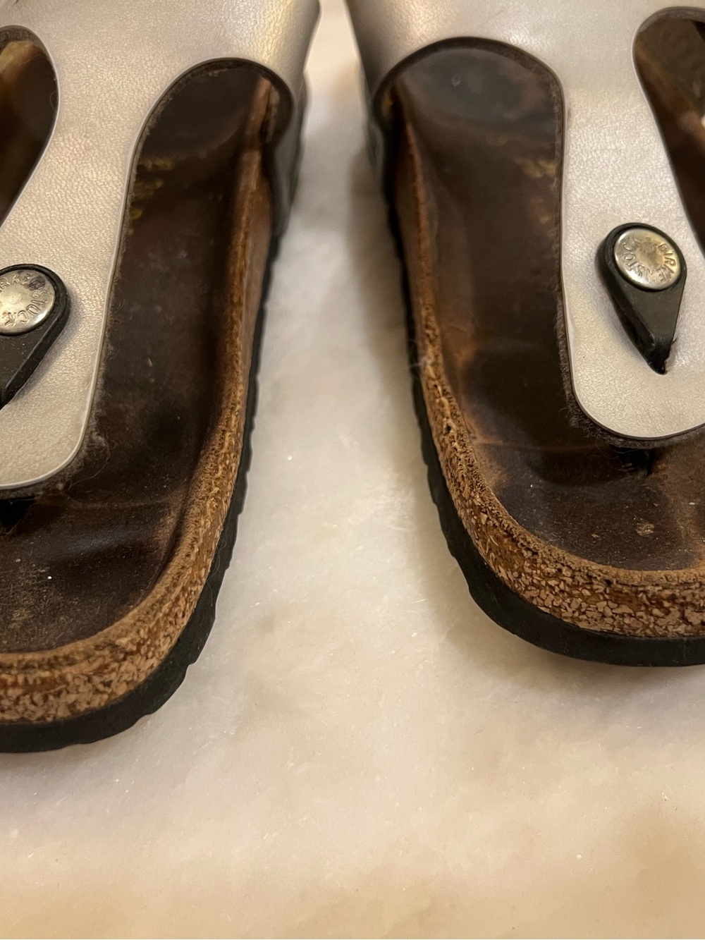 Birkenstock Silver T-Strap Sandals - Picture 8 of 9